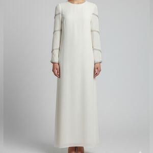 Miss Elliette Ivory Chiffon Long Pleated Beaded Sleeve Dress Fairy Boho Bri sz M